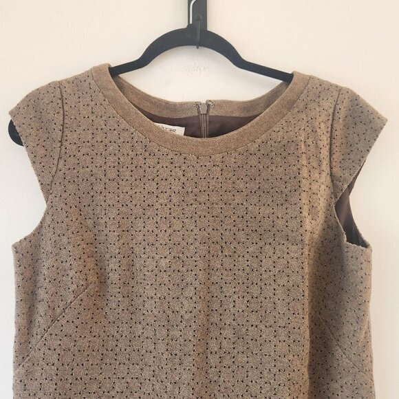 Kay Unger New York Brown Wool Laser Cut Floral Trim Fitted Sheath Pencil Dress 8 - Picture 5 of 9